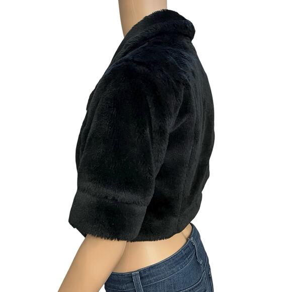 Y2K Forever 21 Faux Fur Bolero Jacket Small Black Short Sleeve Topper Coquette - Picture 3 of 11